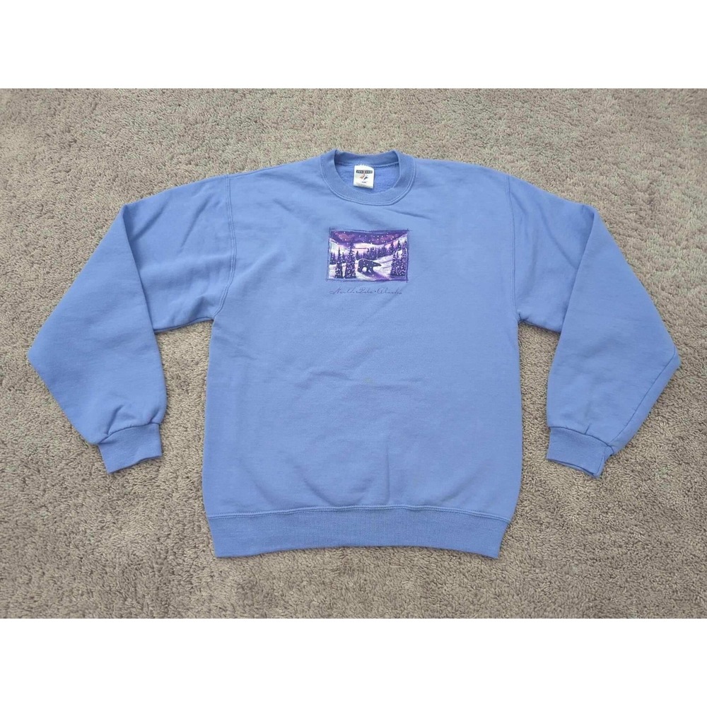 Jerzees North Pole Alaska Sweatshirt Mens S Winter Scene Bear Vintage Y2K